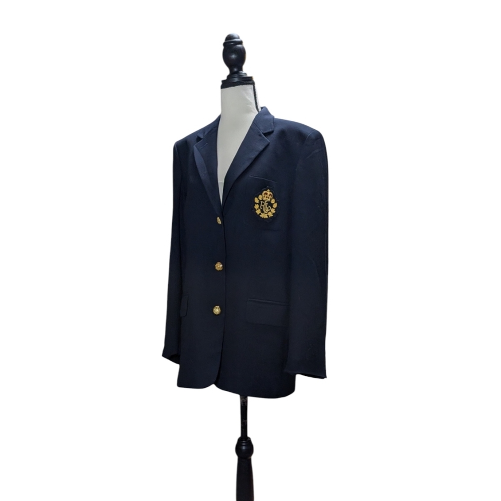 100% Pure New Wool Ralph Lauren Dark Blue Blazer with Gold Buttons - Picture 3 of 12